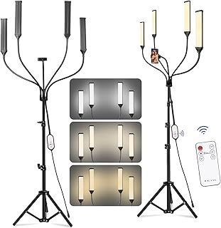 Four Arms LED Video Light Kit,Lash Light Tattoo Light with 78.8" Tripod Stand,48W Dimmable 2800K-6500K Video Lighting with Remote Control,Phone Holder for Eyebrow Makeup,Beauty Product Photography