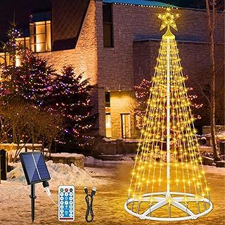 HELESIN Lighted Christmas Cone, 6ft 250 LED Solar Tree Light Show with 8 Modes Remote Control, Artificial Xmas Tree Dimmable for Indoor Yard Porch Patio Holiday Decorations (Warm White)