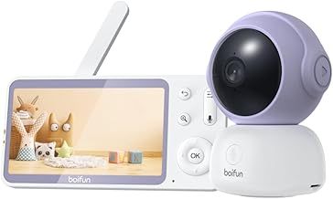 BOIFUN Smart 2K WiFi Baby Monitor With APP, 360° Camera & 5" HD Screen, Phone App & Monitor Control, AI Cry/Motion Alerts, Invisible Infrared Light Night Vision, Auto-Tracking,Temp/Humidity Sensor