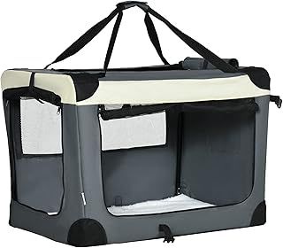 PawHut 81cm Foldable Pet Carrier Bag Soft Travel Dog Crate, Portable Cat Carrier w/ Cushion, for Cats and Medium Dogs - Grey