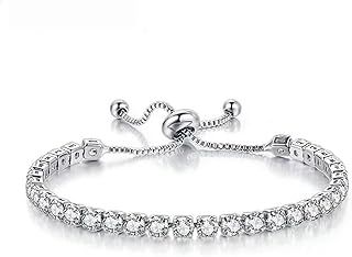 HEEYA Bracelet for Womens Sterling Silver Plated Tennis Bracelets Crystal Slider Bracelet Women Bracelet Diamond Zirconia Lady Bracelet Birthday Gifts for Mum Sisters with Cards, Silver/Rose Gold