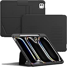 SEYMCY Case for iPad Pro 13 inch 2024 M4 (A2925 / A2926 / A3007), Leather Smart Cover with 6-angle Magnetic Stand, Auto Sleep/Wake, Pencil Holder, Card Slots for iPad Pro 13 inch, Black