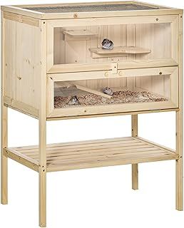 Pawhut 3 Tiers Wooden Hamster Cage Fir Wood Mouse Guinea Rodent Mice House Pet Play Small Animals 60L×40W×80H cm