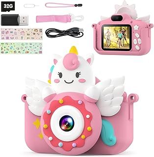 Kids Digital Camera for Girls - 1080P with 32GB Card, Selfie Mode, Toddler & Video Camera, Perfect for Age 3-10 (Pink)