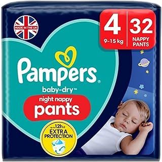 Pampers Baby-Dry Night Nappy Pants Size 4, 32 Night Nappies, 9kg-15kg, Essential Pack