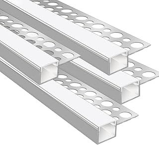 4 Pack 3.3ft/1M Plaster-in Trim Edge Aluminium Profile with Milky Diffuser for 13mm LED Strip, LED Tile Plaster Aluminum Profile Channel for Wall and Ceiling