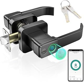 FITNATE Smart Door Lock, Fingerprint Door Lock Door Handle with App Control, Bluetooth, Digital Touch Front Door Home Bedroom Hotel Office, Black