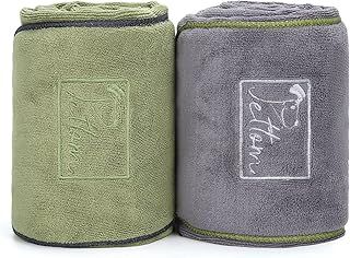 PETTOM Dog Towels for Drying Dogs 2 Pack, Dog Drying Towel with Hand Pockets, Super Absorbant Microfibre Pet Towels for Dogs Puppys Cats, Pet Shower Bath Towel Machine Washable, Grey and Green