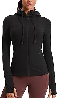 CRZ YOGA Women's Butterluxe Full Zip Running Jacket Zip Pockets Sports Hoodies Gym Hoody Jackets with Back Mesh Vent & Thumb Holes