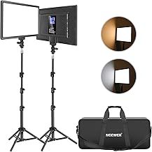 Neewer 13" Led Video Light Panel Kit, 2 Pack Dimmable Bi Color Soft Key Lighting with Tripod Stand, 8000mAh Battery, 3200~5600K CRI97+ 2400Lux for Game/Streaming/YouTube Recording/Studio Photography