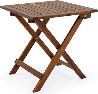 CASARIA® Side Table | Small Folding Coffee Table | Acacia Wood | 46x46cm | Bistro | Patio | Garden | Balcony | Living Room | Hallway | Kitchen | Weather-Resistant Foldable Garden Furniture