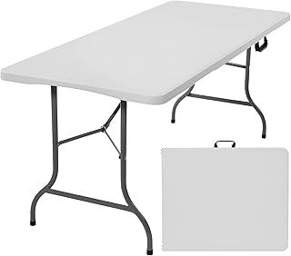 Rainberg 6ft (180CM x 75CM) Heavy Duty Plastic Folding Table, Picnic table, Camping table, Garden Table, Outdoor Diner, BBQ table. (White, 6FT (180cm x 75cm) Table)