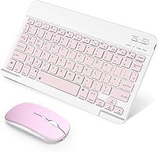 Soppy Portable Bluetooth Keyboard and Mouse, Rechargeable Mini Wireless Keyboard for iPad/Air/Pro/Samsung Tab/Lenovo Tab/iOS/Android/Windows, UK Layout (Pink)