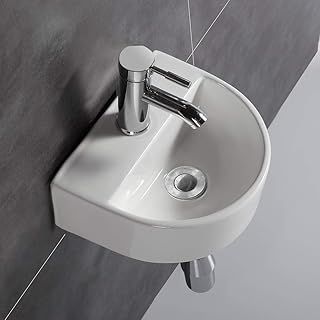 Cloakroom Basin Sink Oval Wall Hung Ceramic Washbasin for Small Cloakroom Bathroom (Half Circle)