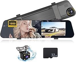 CAMECHO Mirror Dash Cam with 32GB TF card, 4.5 Inch 1080P Dual Dash Cam Front and Rear Camera Car Rear View Mirror Loop Recording Wide Angle Parking Assistance with WDR Night Vision,Motion Detection