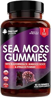Sea Moss Gummies - Enriched with Irish Sea Moss, Burdock Root and Bladderwrack - High Strength 3000mg Vegan Vitamin Gummies - Seamoss Gummies Made in UK by New Leaf 60 Gummys