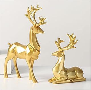 rackbone 2 Pieces Christmas Reindeer Figurines Decor Nordic European Style Deer Statue Fireplace Window Desk Bedroom Shelf Ornament for Home Living Room Office Decoration (Gold)