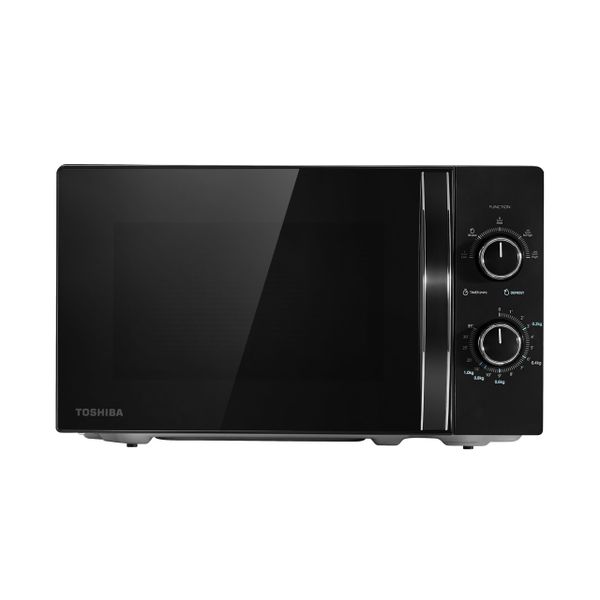 TOSHIBA Black Mirror Front Microwave 20 Liter 700W Manual Control, Compact with 5 Power Levels, Automatic Defrost, Perfect for 9'' Pizza, Clock and Timer, Easy Clean, MW2-MM20PF(MB)