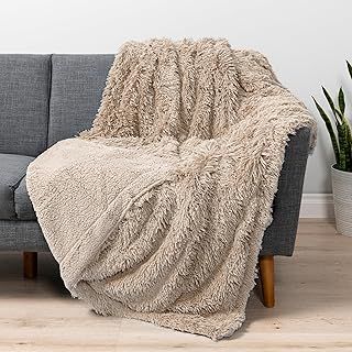 PAVILIA Soft Fluffy Faux Fur Throw Blanket, Taupe Tan Camel, Shaggy Furry Warm Sherpa Blanket Fleece Throw for Bed, Sofa, Couch, Decorative Fuzzy Plush Comfy Thick Throw Blanket, 50x60 Inches