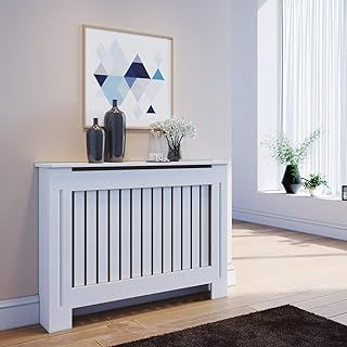 ELEGANT Radiator Covers Medium Modern Vertical Slat White Painted Cabinet Radiator Shelve for Living Room/Bedroom/Kitchen, MEDIUM