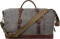S-ZONE Travel Bag 52-55L Vintage Canvas Crazy Horse Leather Trim Unisex Hand Luggage Weekender Bag Sports Bag for Travel Weekend Holiday