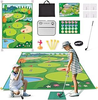 Clemas Premium Chipping Golf & Dart Practice Mat Set - Indoor/Outdoor Game Kit for Family Fun - Includes Golf Club, Sticky Balls, Club Tee, Scoreboard, and Accessories