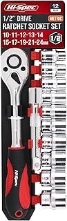 Hi-Spec 12pc Metric Socket Set with Ratchet Wrench & Extension Bar - 1/2" Drive, 10-24mm for Home DIY and Car Garage Mechanic - Rust Resistant Chrome Electroplating