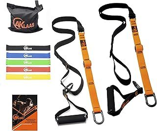 Bodyweight Suspension Trainer + Door Anchor +5 Exercise Loop Bands | Home Suspension System Training Straps | Exercise Booklet | Home&Travel