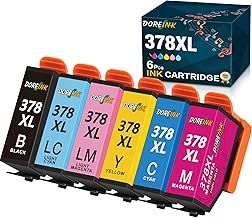 378XL Ink Cartridges Multipack Replacement for Epson 378 XL 378XL Ink Cartridges for Epson Expression Photo XP-8700 XP-8600 XP-8500 XP8605 XP8505 XP8600 XP8700 XP8500 XP15000 Inkjet Printer,6P