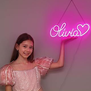 Olivia Neon Sign Personalized LED Name Neon Light for Kids Bedroom Birthday Party Decor USB Powered Light for Wall Decor Best Gift for girs Size 15.7 * 6.5 inches(XJXD185)