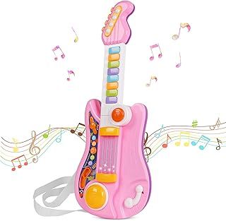 2 in 1 Musical Instruments for Kids - Piano & Electric Guitar with Strap - Pink, Ages 3-5