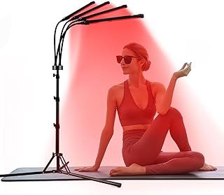 Red Infrared Lamp, 4 Heads Red Light Lamp with Stand, Timer, Brightness Adjustable, 360° Rotating Infrared Light Device (660nm & 850nm)