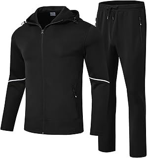 Rdruko Mens Tracksuit Set Hooded Jacket Sweatsuits Jogging Tops Full Zip Joggers Sports Sweatsuit with 3 Pockets