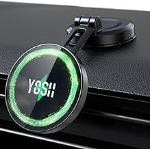 YOSH Mag-Safe Car Charger Mount, 15W Fast Charging Magnetic Wireless Car Charger, Alloy Folding Design for Dashboard with 20x N55 Magnets for iPhone 16/15/14/13/12 Series Samsung