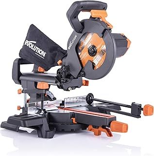 Evolution Power Tools R210SMS+ Sliding Mitre Saw With Multi-Material Cutting, Cuts Wood, Metal, Plastic & More, 45° Bevel, 50° Mitre, 230mm Slide, 1500 W (230 V)