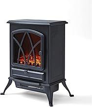 Warmlite WL46018 Stirling Portable Electric Fire Stove Heater with Realistic LED Flame Effect, Adjustable Thermostat, Overheat Protection, 2000W, Black