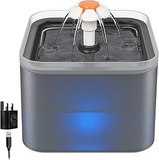 NICREW Cat Water Fountain, Cat Fountain with LED Light and Activated Carbon Filter, 2L Pet Water Dispenser, Gray