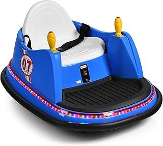 COSTWAY Kids Bumper Car, 360-Degree Rotation Spin Children’s Waltzer Cars with Joystick, Remote Control, Colorful Flashing Lights and Music, Battery Powered Ride on Toy for Boys Girls (Navy Blue)