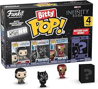 Funko Bitty Pop! Marvel - Loki 4PK - Loki, Black Panther, Iron Man (VII) and A Surprise Mystery Mini Figure - 0.9 Inch (2.2 Cm) - Marvel Comics Collectable - Stackable Display Shelf Included