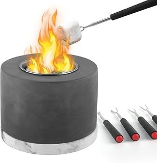 Table Top Fire Pit, Portable Tabletop Fireplace with 4 Forks for Outdoor Garden Patio, Smokeless Alcohol Concrete Fire Bowl for Indoor Decor
