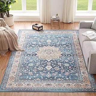 CHOSHOME Rugs Living Room Large 160x230CM Machine Washable Rugs Bedroom Rug Anti Slip Rugs Classic Large Rugs for Living Room Rugs Vintage Area Rugs for Living Room Short Pile Blue