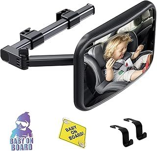 JISHSHAY 5 Pcs Baby Car Mirror Baby Rear View Car Baby Mirror for Car Back Seat Car Seat Mirror Baby Rear Facing Baby Car Mirror for Back Seat Baby Essentials for Newborn,180° Extendable Arm,Hook Clip