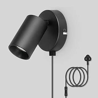 TaFiCo Black Plug in Wall Light with Switch - GU10 Wall Light Plug in Cord 350° Rotatable - 7W Indoor Wall Sconce Lights for Bedroom Living Room Kitchen Desk - Bulb Not Included