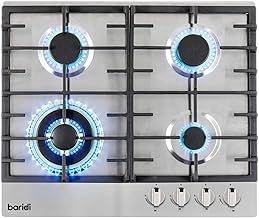 Baridi 60cm Gas Hob with 4 Burners, Cast Iron Pan Supports and Auto Ignition, 8kW, Stainless Steel - DH225