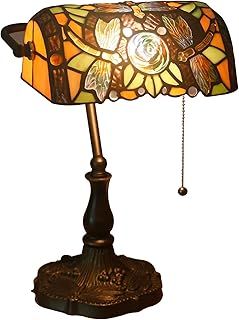 Bankers Lamp Green, Tiffany style lamp With Pull Chain Switch, Stained Glass Desk Lamp, Reading Lamps for Home office, Bedroom Study, Bedside Table,Q