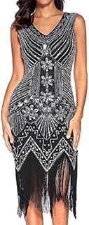 Gatsby Dress, Women 1920s Art Deco Sequin Paisley Flapper Tassel Glam Party Cocktail Dresses