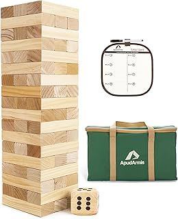 ApudArmis Giant Tumble Tower, 54 PCS Pine Wooden Stacking Timber Game with 1 Dice Set - Classic Block Board Game for Kids Adults Family (2Ft to Over 4.2Ft)