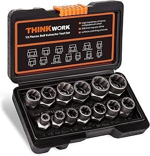 THINKWORK Impact Bolt Extractor Set, 13-Piece Bolt & Nut Remover Set, Stripped Bolt Extractor Socket Set, Bolt Extractor Tool Set for Removing Damaged, Frozen, Rusted, Rounded-Off Bolts, Nuts & Screws