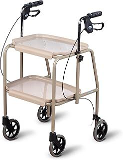 Homecraft Walker Trolley, Mobility Walker with Wheels, Mobility Aid with Built-in Trays for Carrying Personal Items, Sturdy Walking Device with Hand Brakes, Beige