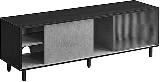 VASAGLE Superfast Toolless Assembly, TV Stand for up to 60 Inch TV, TV Cabinet for Living Room, TV Unit, Fluted Glass, Modern, 140 x 39 x 45 cm, Ebony Black and Concrete Grey LTV466B04